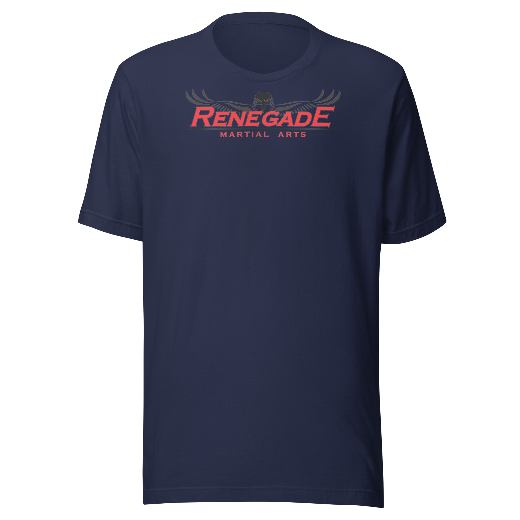 Navy Bella + Canvas tee with the Renegade logo across the upper chest